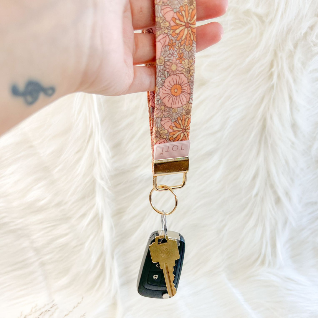 Wristlet Keychains, Brown Floral Wristlet