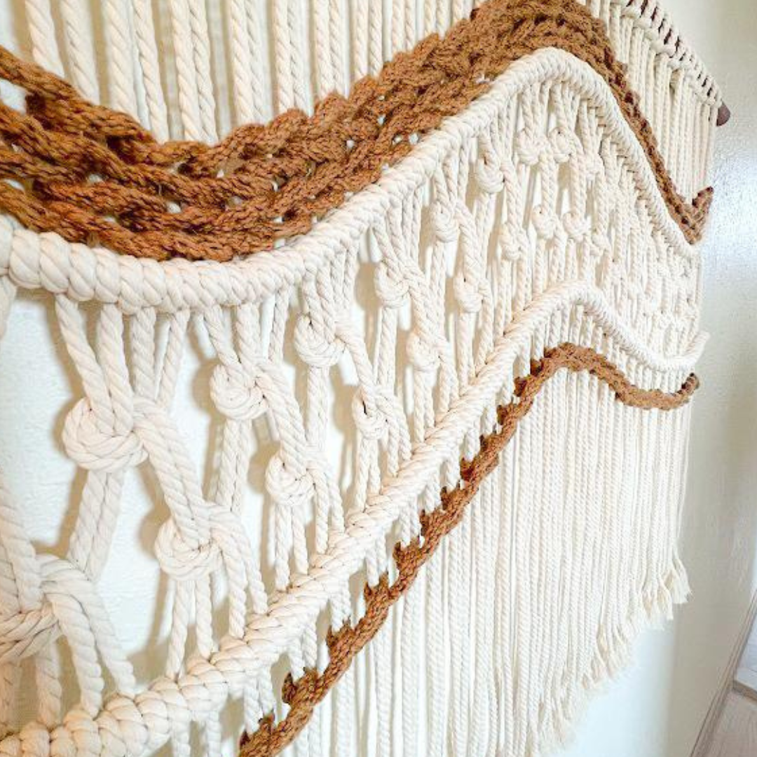 Macrame Wall Hanging Boho Decor Fiber Wall Art Abstract Macrame Long Tapestry For Stairwell Decoration, Aesthetic Brown