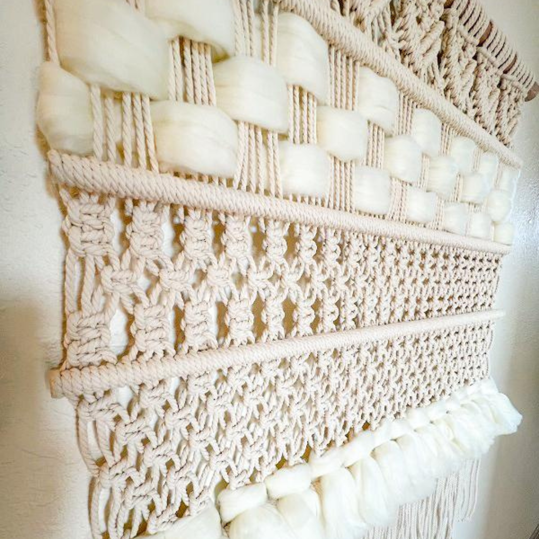 Macrame Wall Hanging Boho Decor Fiber Wall Art Abstract Macrame Long Tapestry For Stairwell Decoration, Wool Sheep