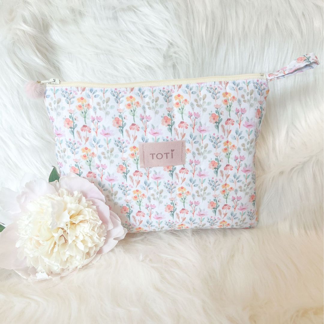 Handmade Floral Lilies Makeup Bag,Travel Makeup Pouch -