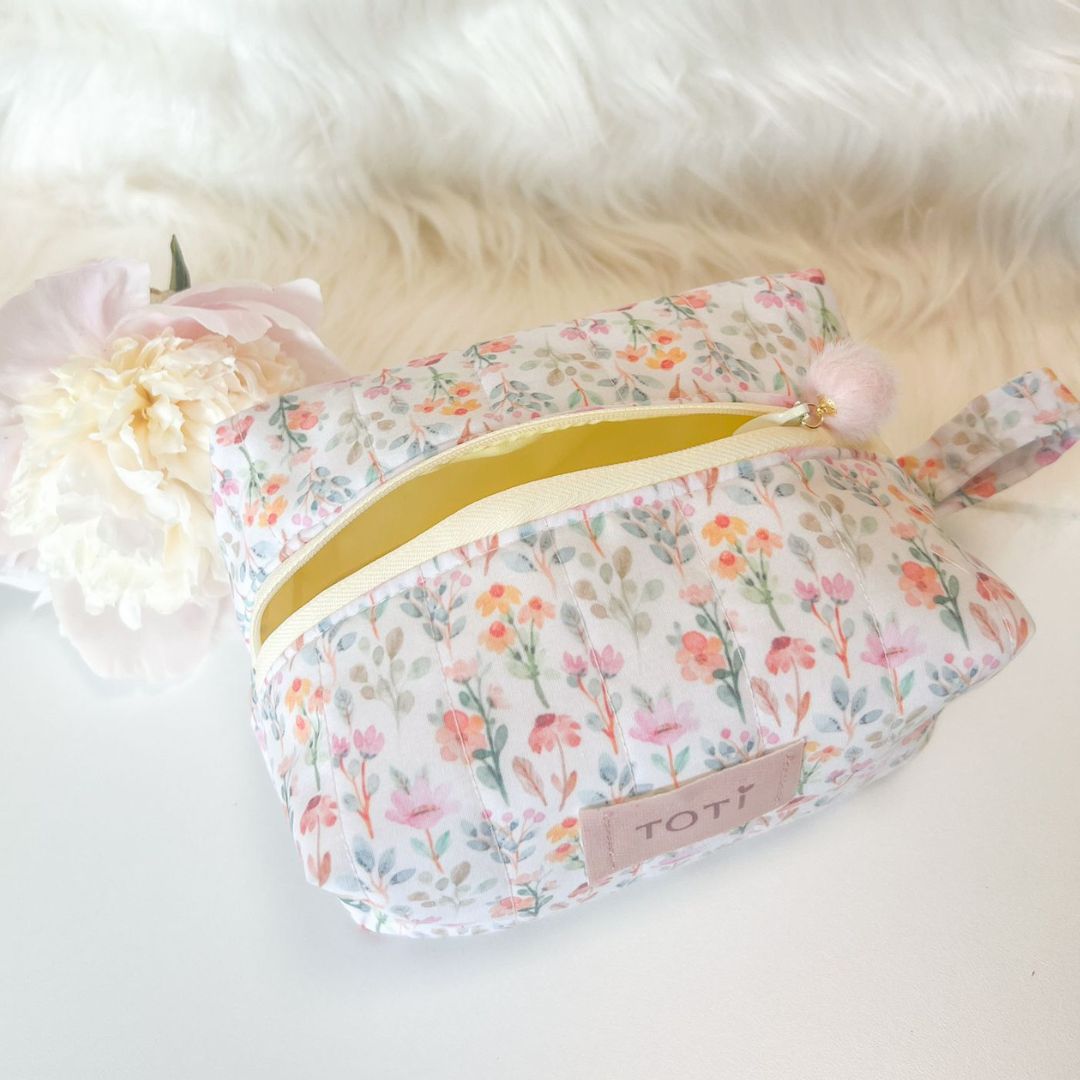 Handmade Floral Lilies Makeup Bag,Travel Makeup Pouch -