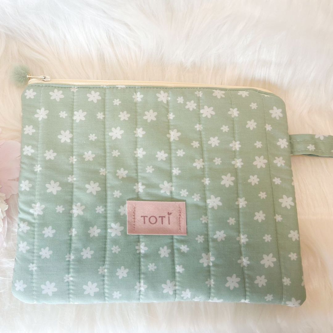 Handmade Floral Green Makeup Bag,Travel Makeup Pouch