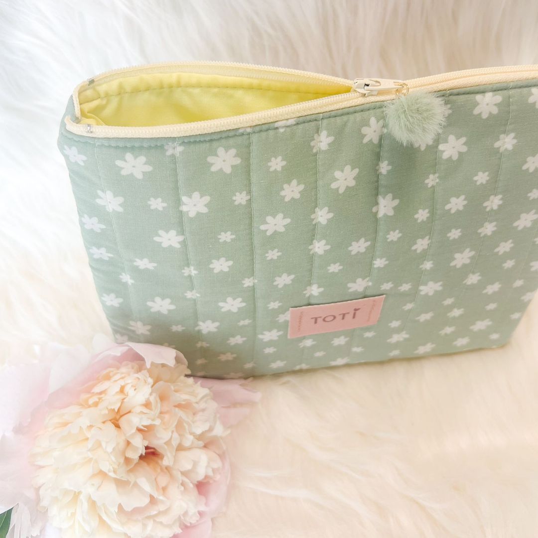 Handmade Floral Green Makeup Bag,Travel Makeup Pouch
