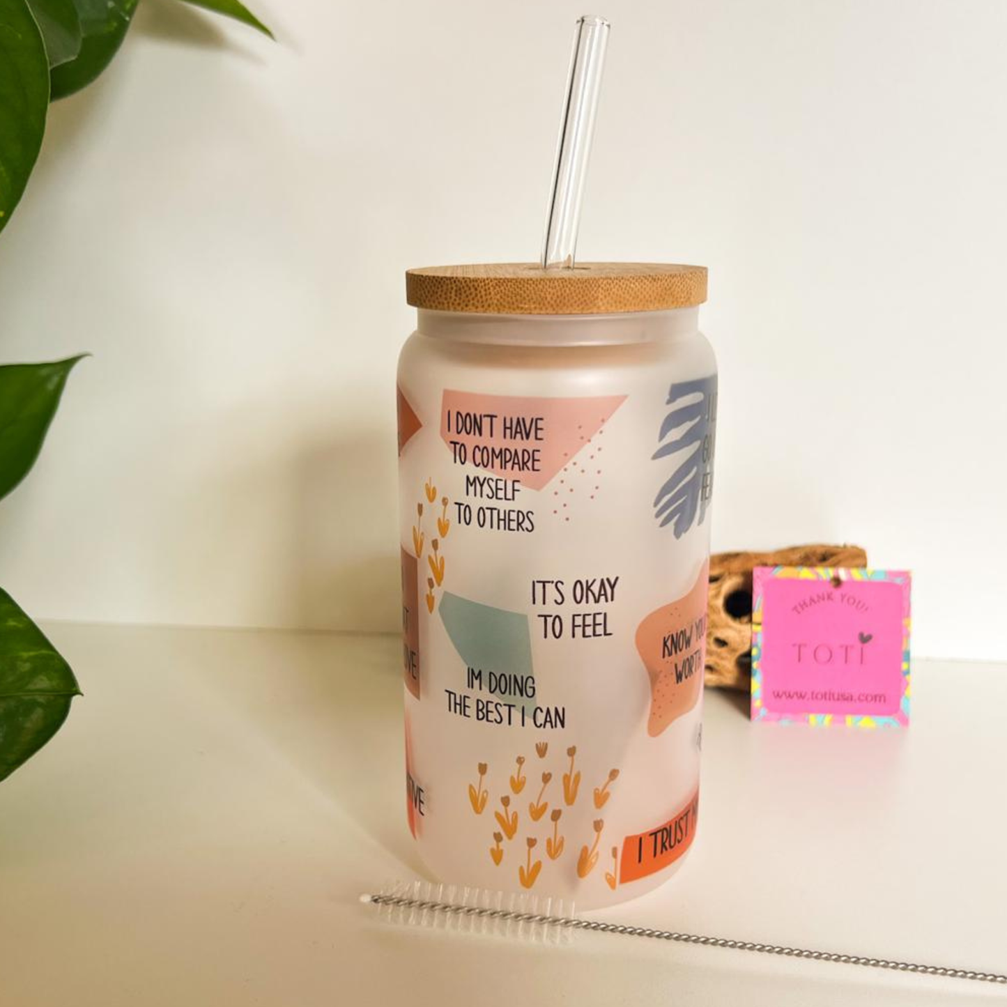 Affirmations - 16 oz Glass iced coffee Cup