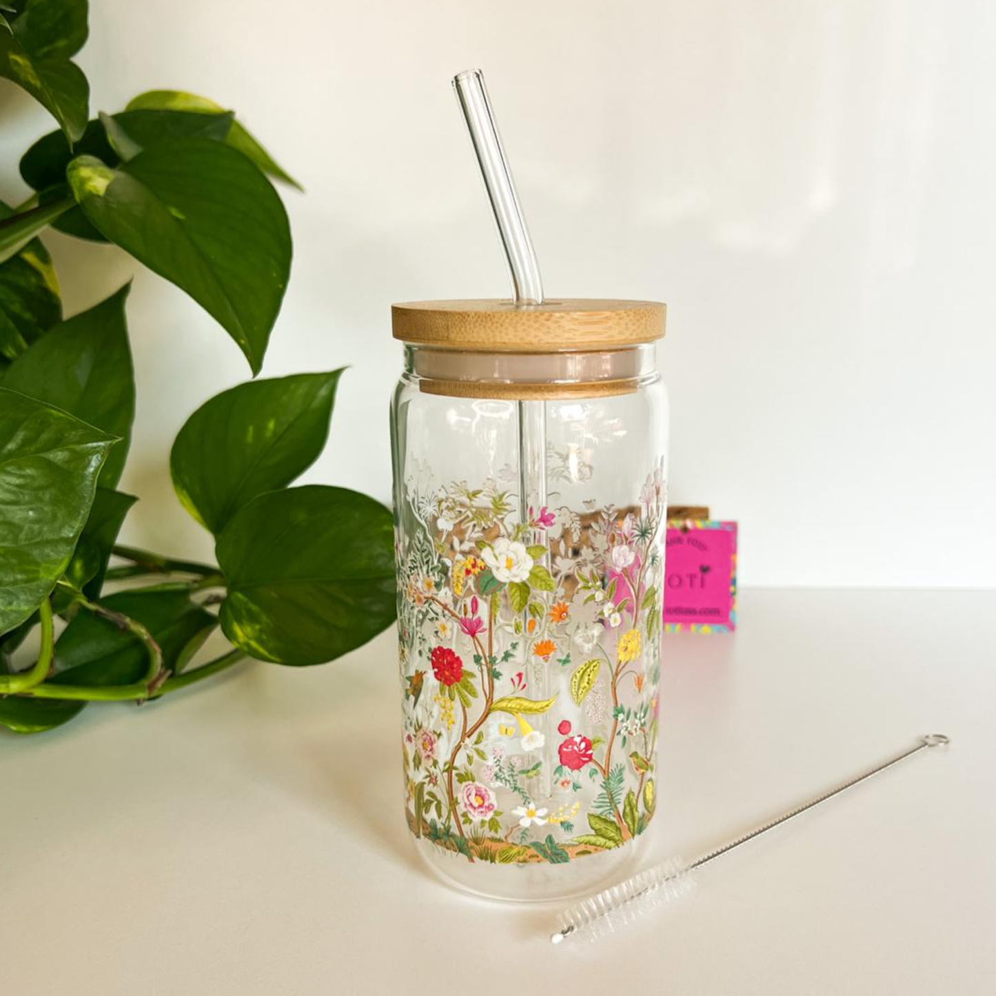 Garden Floral - 16 oz Glass Iced Coffee Cup