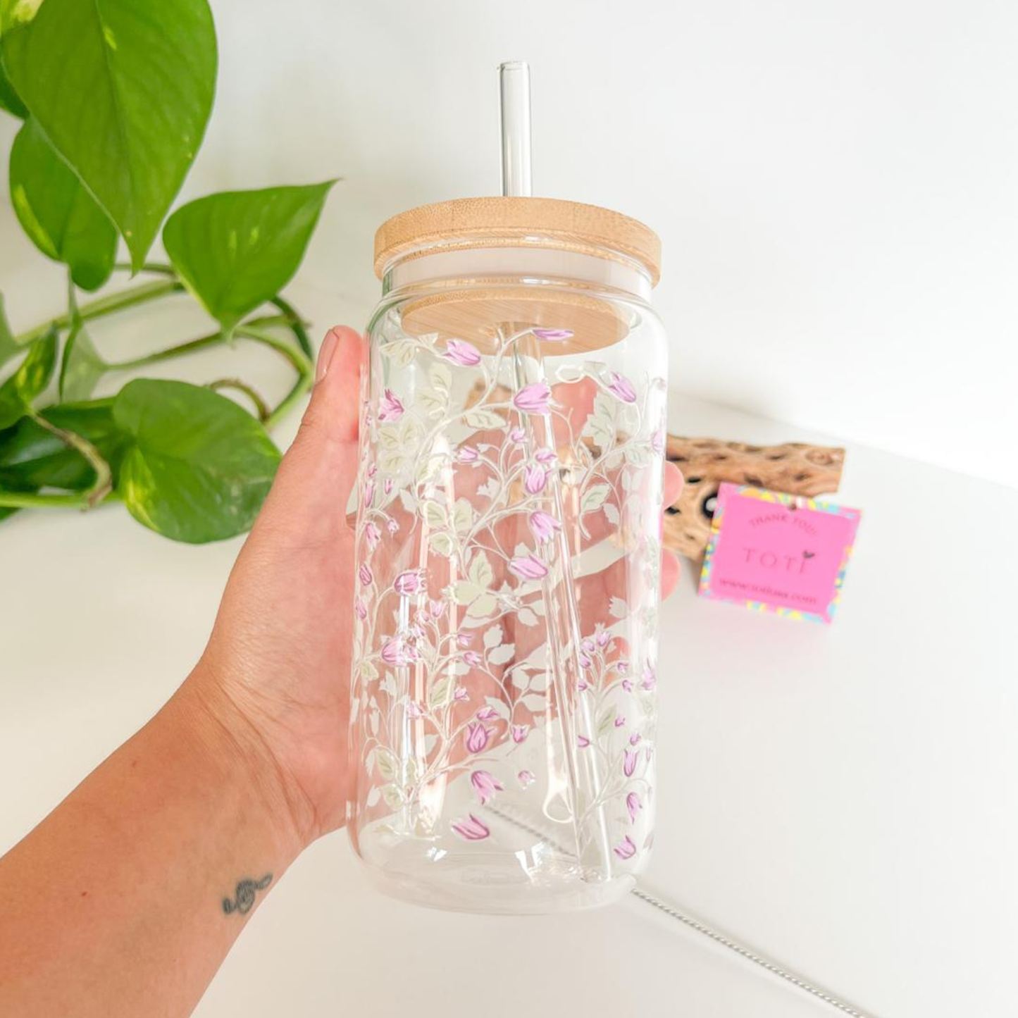 Clematis Lavender - 16 oz Glass iced coffee Cup