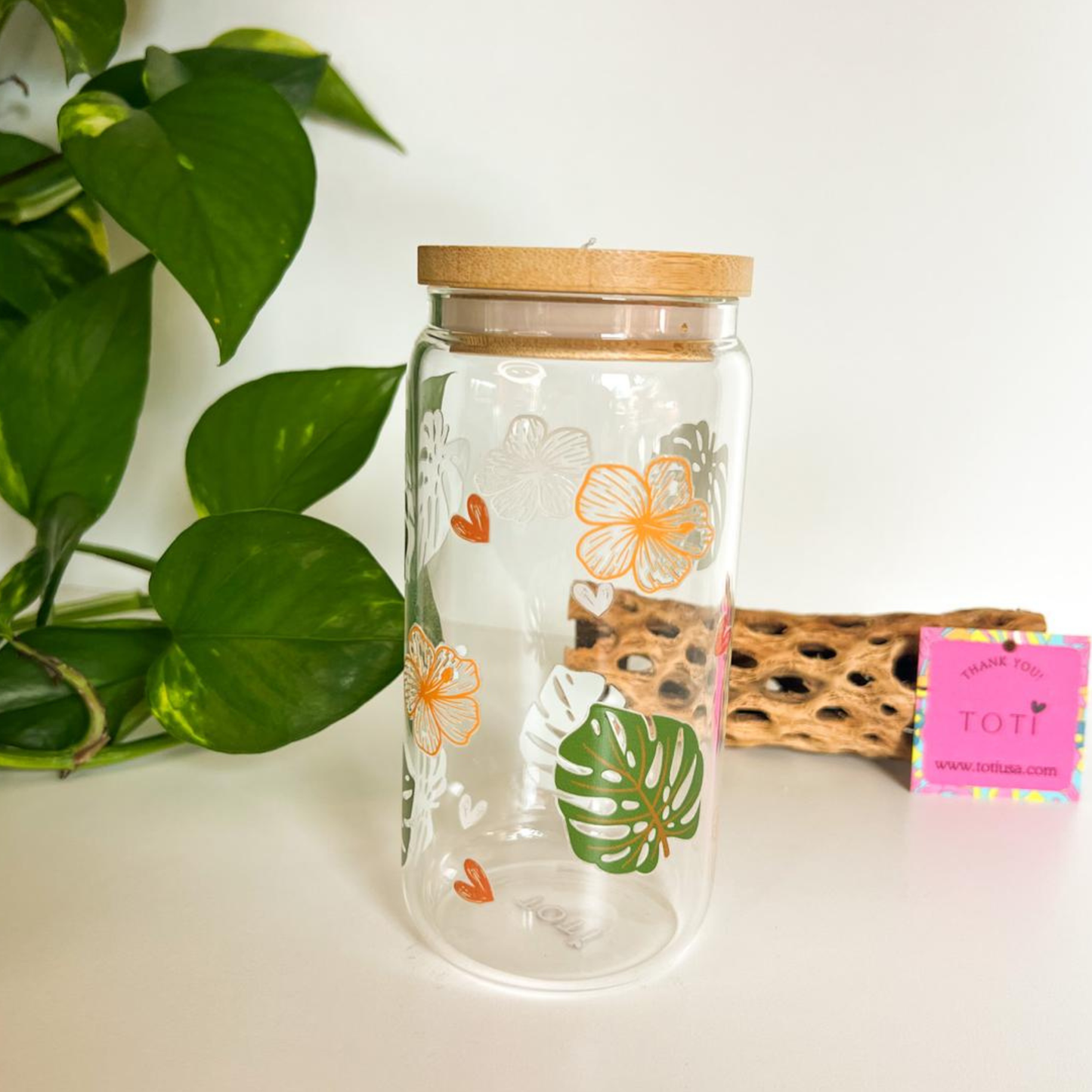 Palm Tree - 16 oz Glass iced coffee Cup