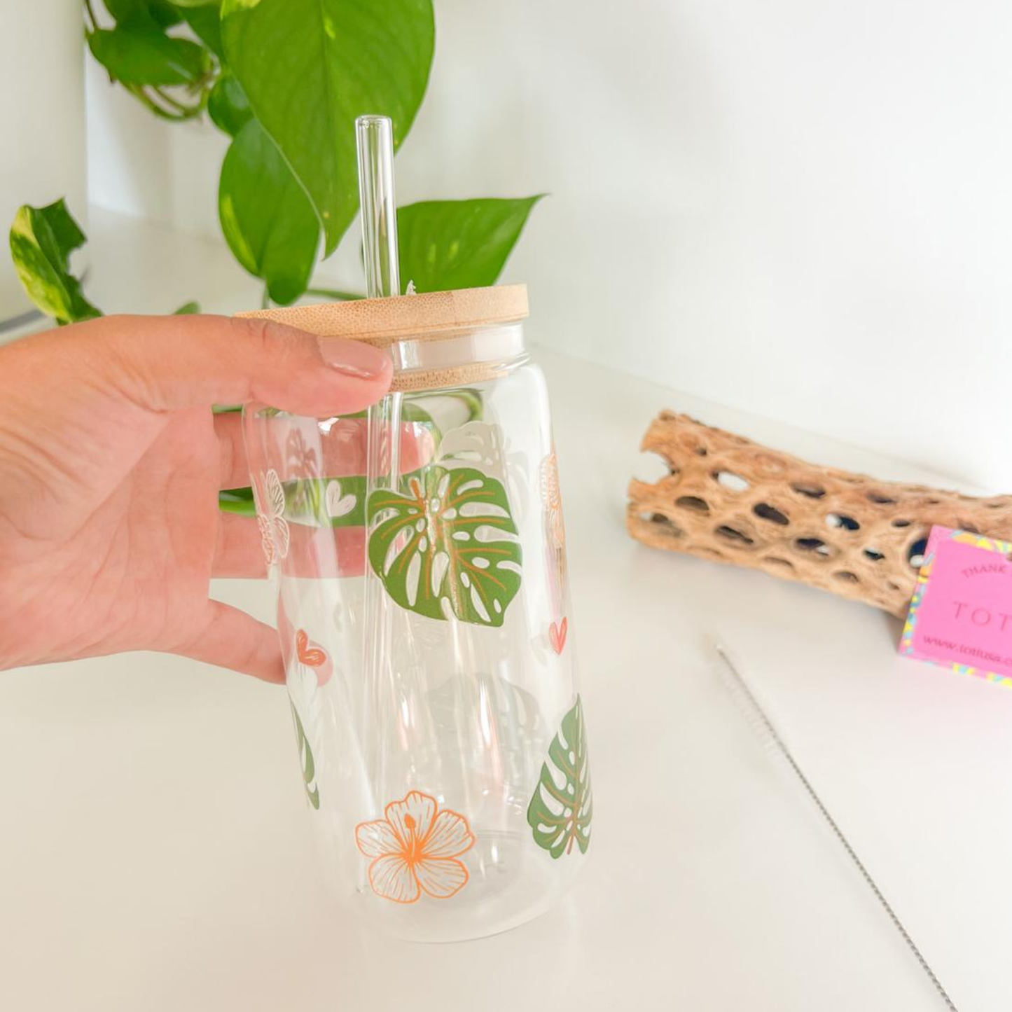 Palm Tree - 16 oz Glass iced coffee Cup