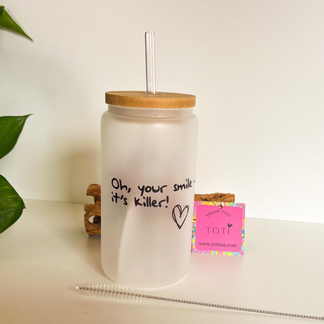Your Smile It's Killer - 16 oz Glass iced coffee Cup