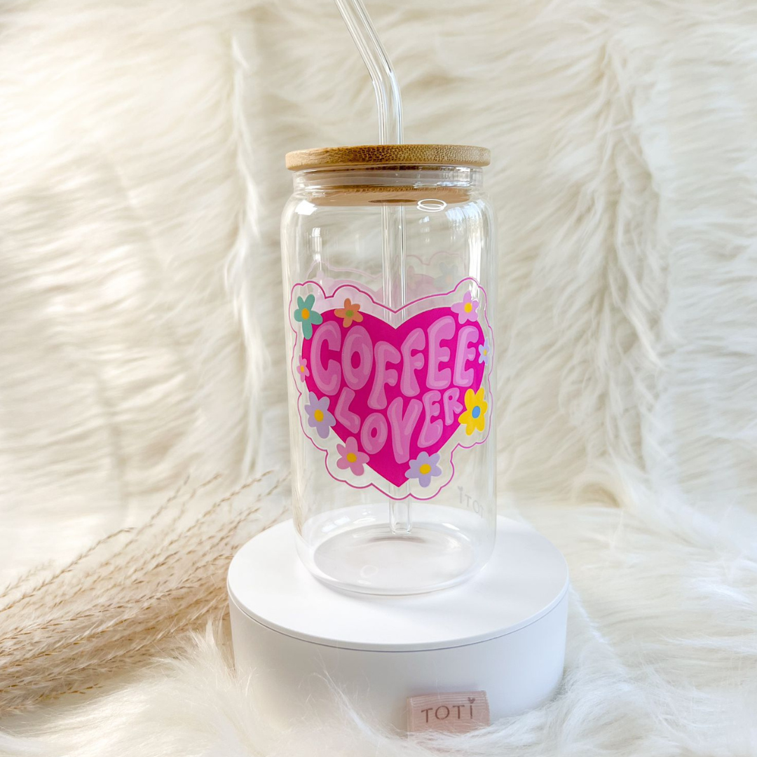 16 oz Iced coffee cup, with Lid & Straw, Glass iced coffee tumbler, Beer Can Glass, Coffee Lover