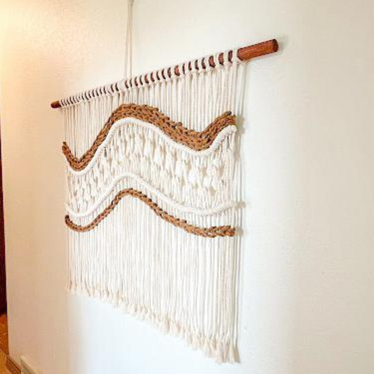 Macrame Wall Hanging Boho Decor Fiber Wall Art Abstract Macrame Long Tapestry For Stairwell Decoration, Aesthetic Brown