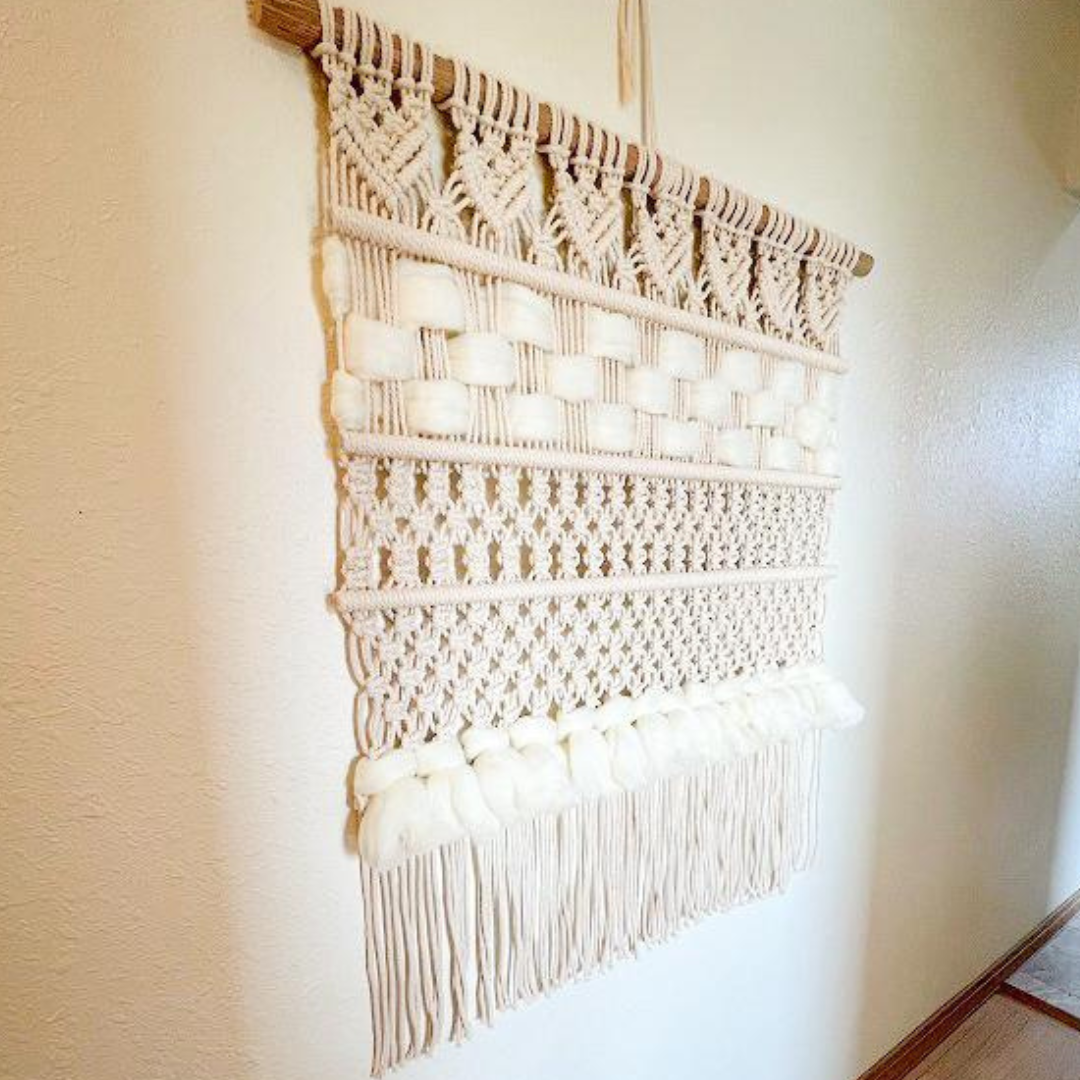 Macrame Wall Hanging Boho Decor Fiber Wall Art Abstract Macrame Long Tapestry For Stairwell Decoration, Wool Sheep