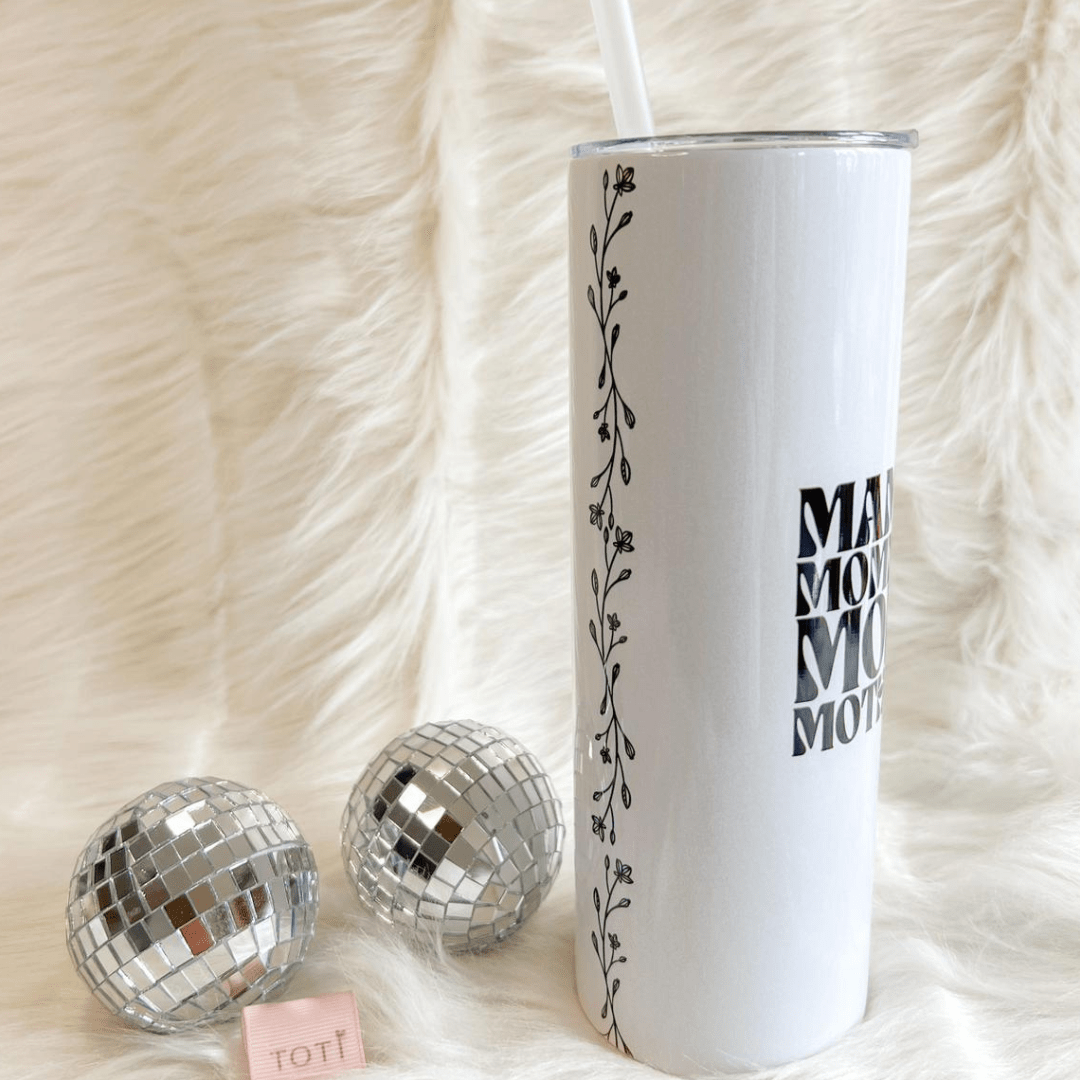 20 oz Stainless Steel Skinny Tumbler - with Lid & Straw  - Mama