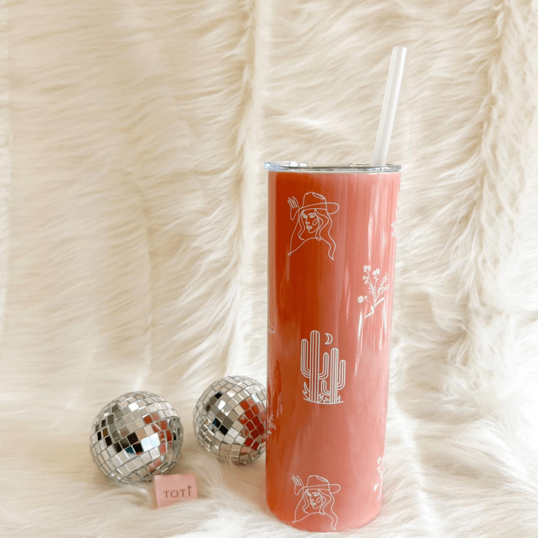 20 oz Stainless Steel Skinny Tumbler - with Lid & Straw  - Cow Girl
