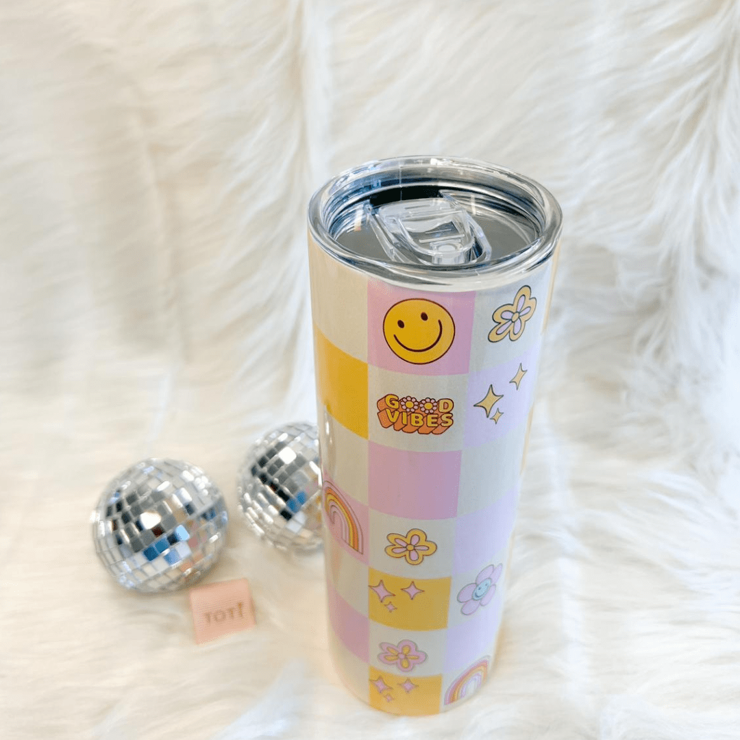 20 oz Stainless Steel Skinny Tumbler - with Lid & Straw  - Cute grovvy desing