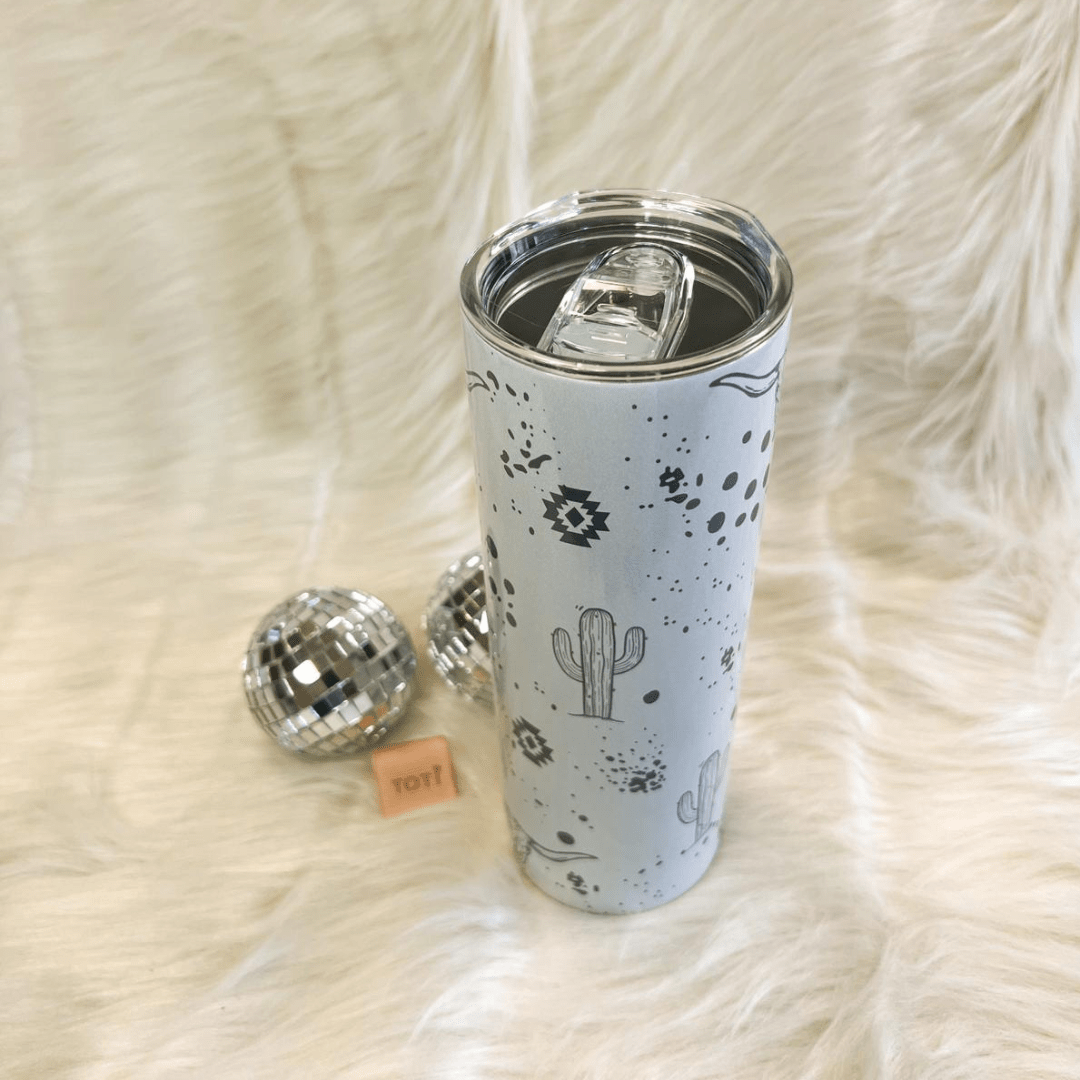 20 oz Stainless Steel Skinny Tumbler - with Lid & Straw  - Cow