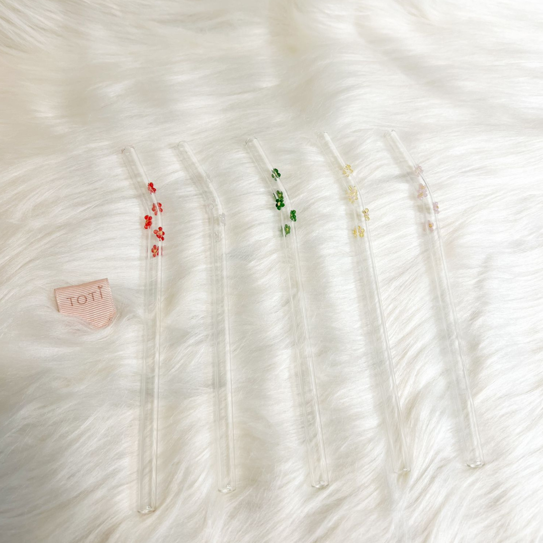 Flower Glass Straws - Includes Brush Straw - Glass Straw