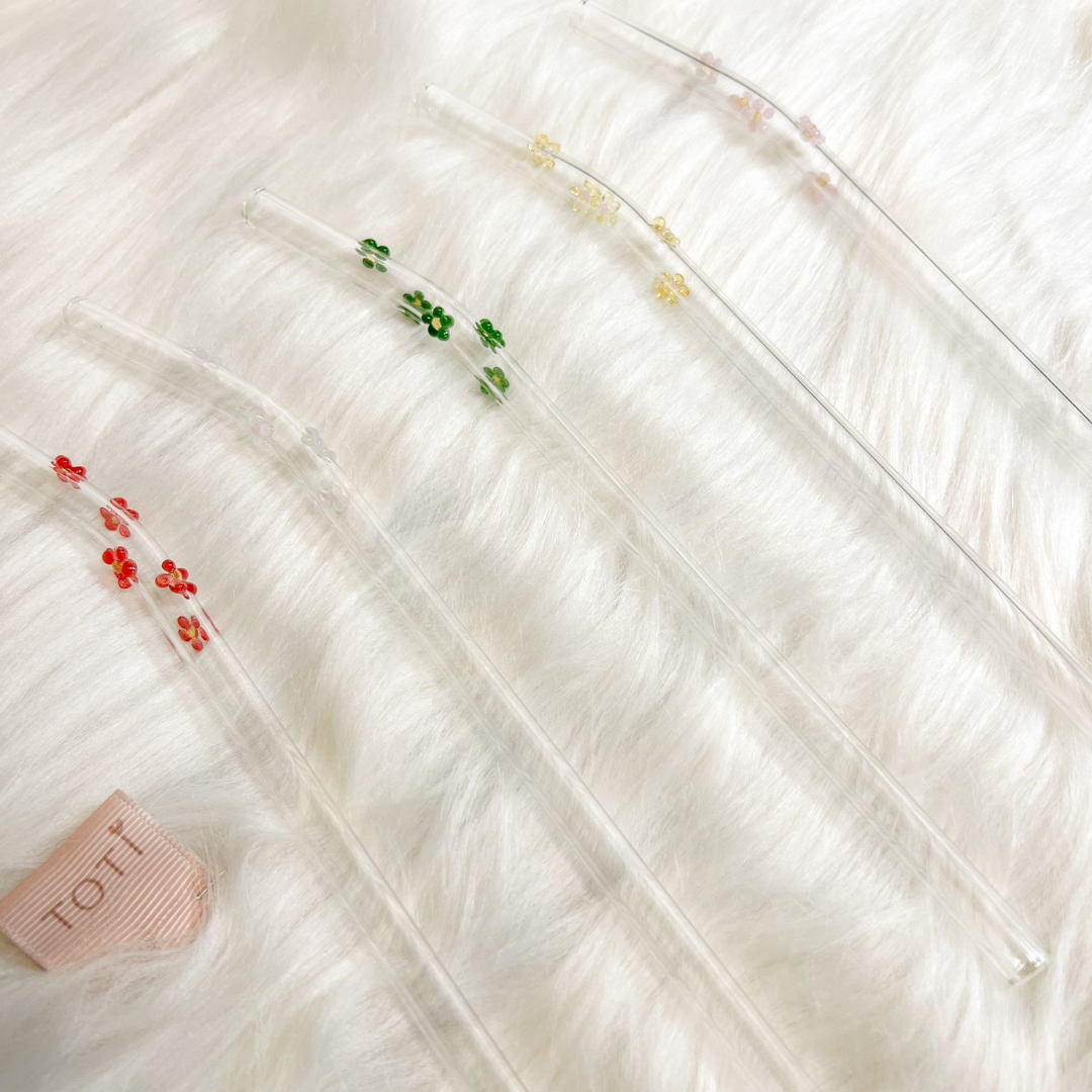 Flower Glass Straws - Includes Brush Straw - Glass Straw