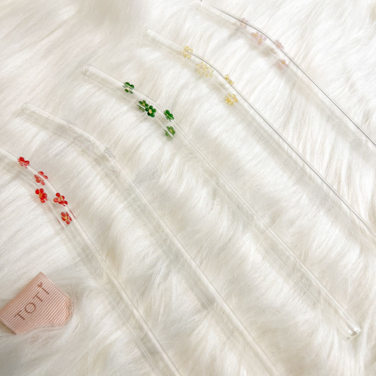 Flower Glass Straws - Includes Brush Straw - Glass Straw