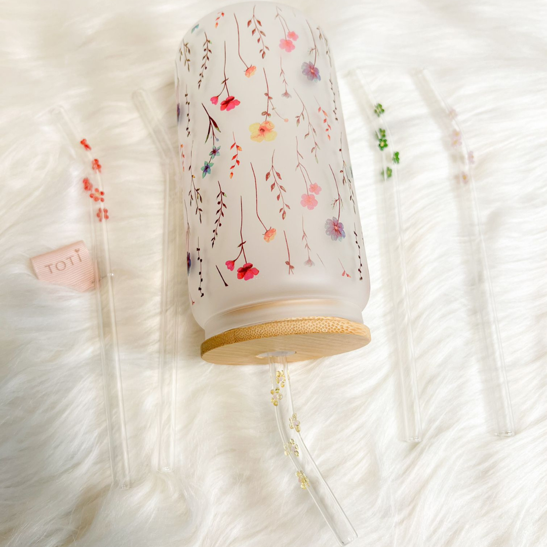 Flower Glass Straws - Includes Brush Straw - Glass Straw