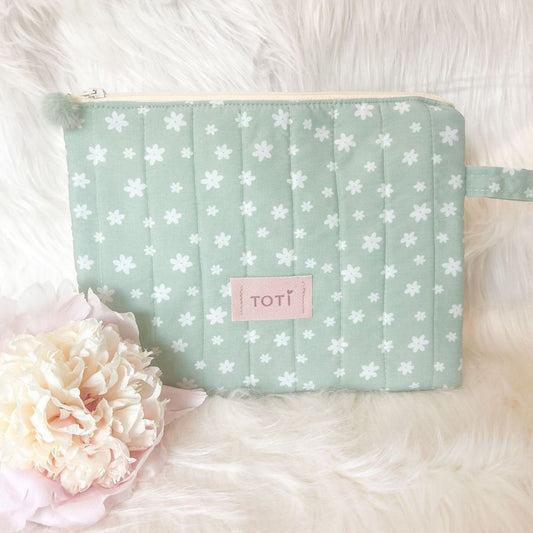 Handmade Floral Green Makeup Bag,Travel Makeup Pouch