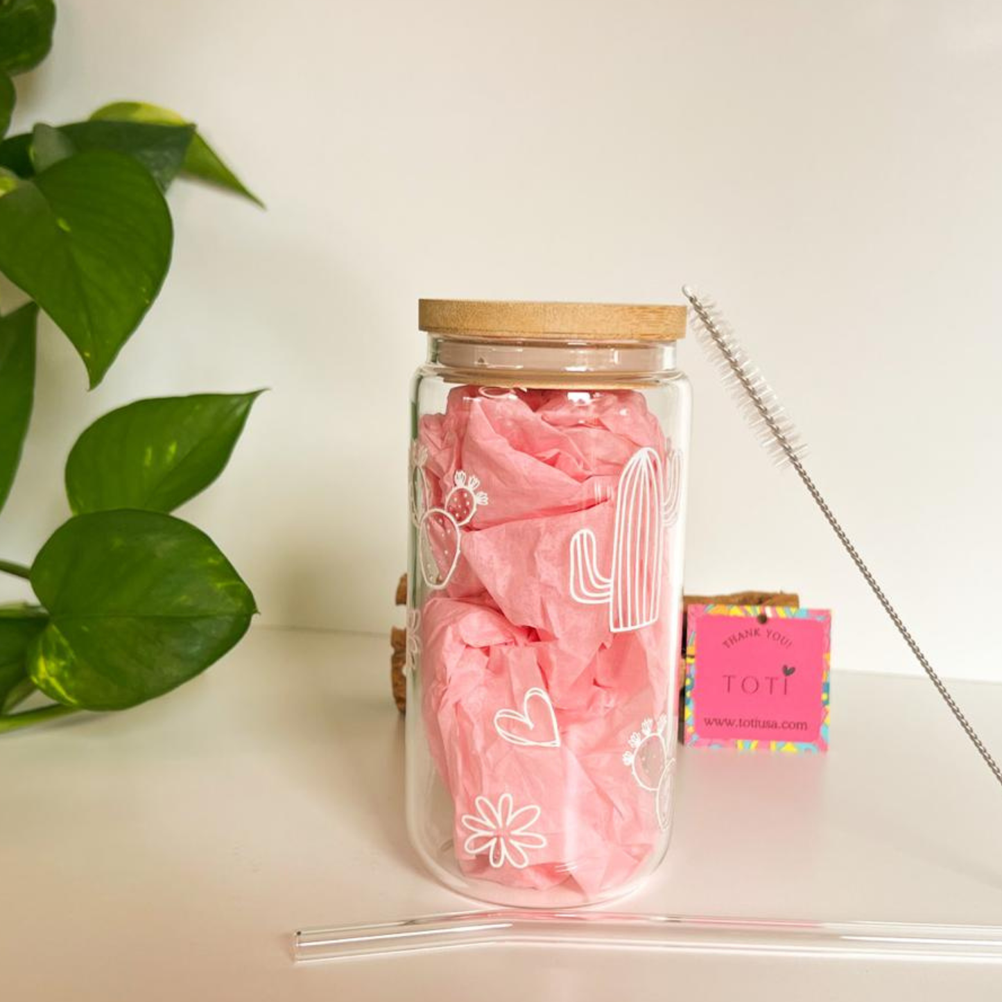 White Cactus - 16 oz  Glass Iced Coffee Cup