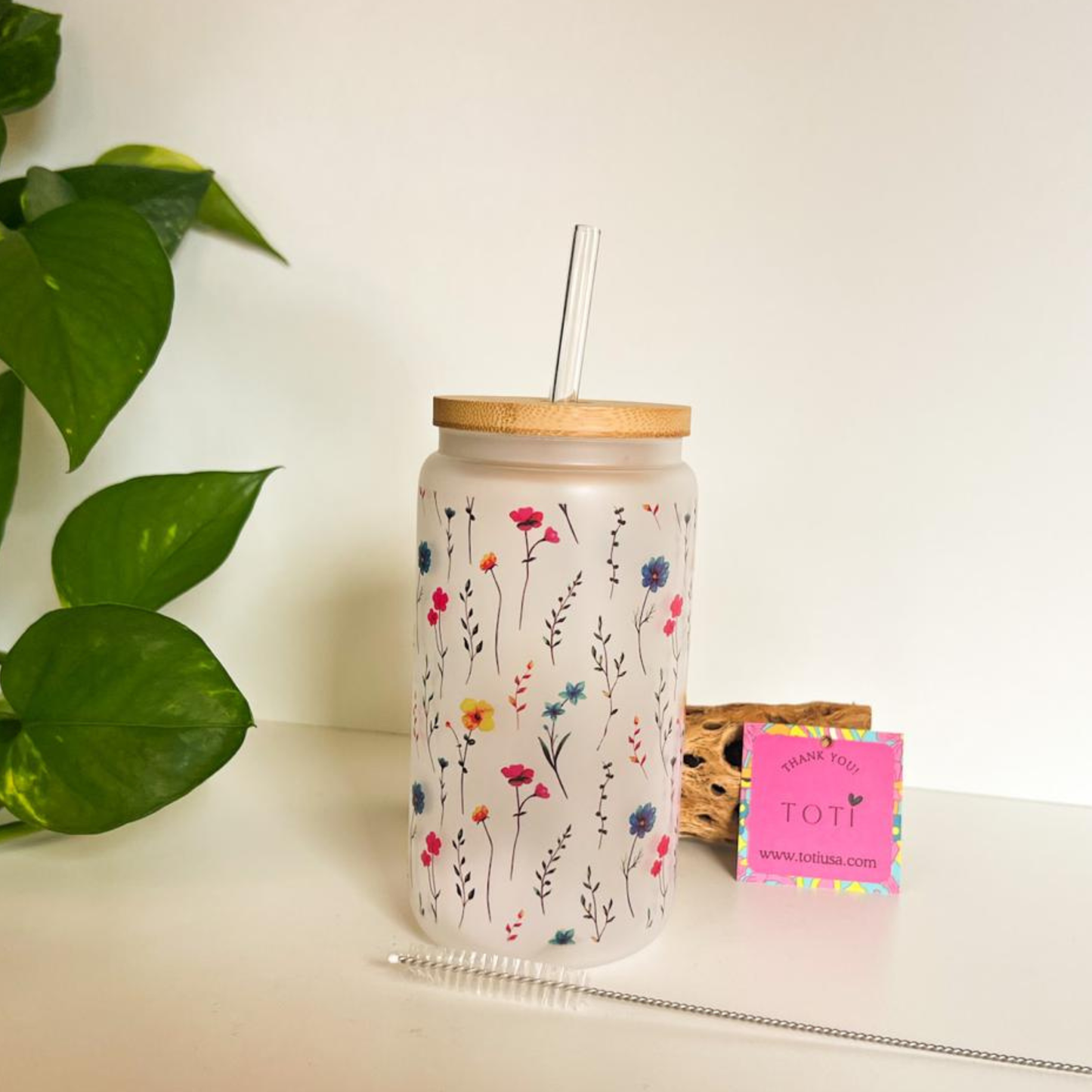 French Flowers - 16 oz Glass iced coffee Cup