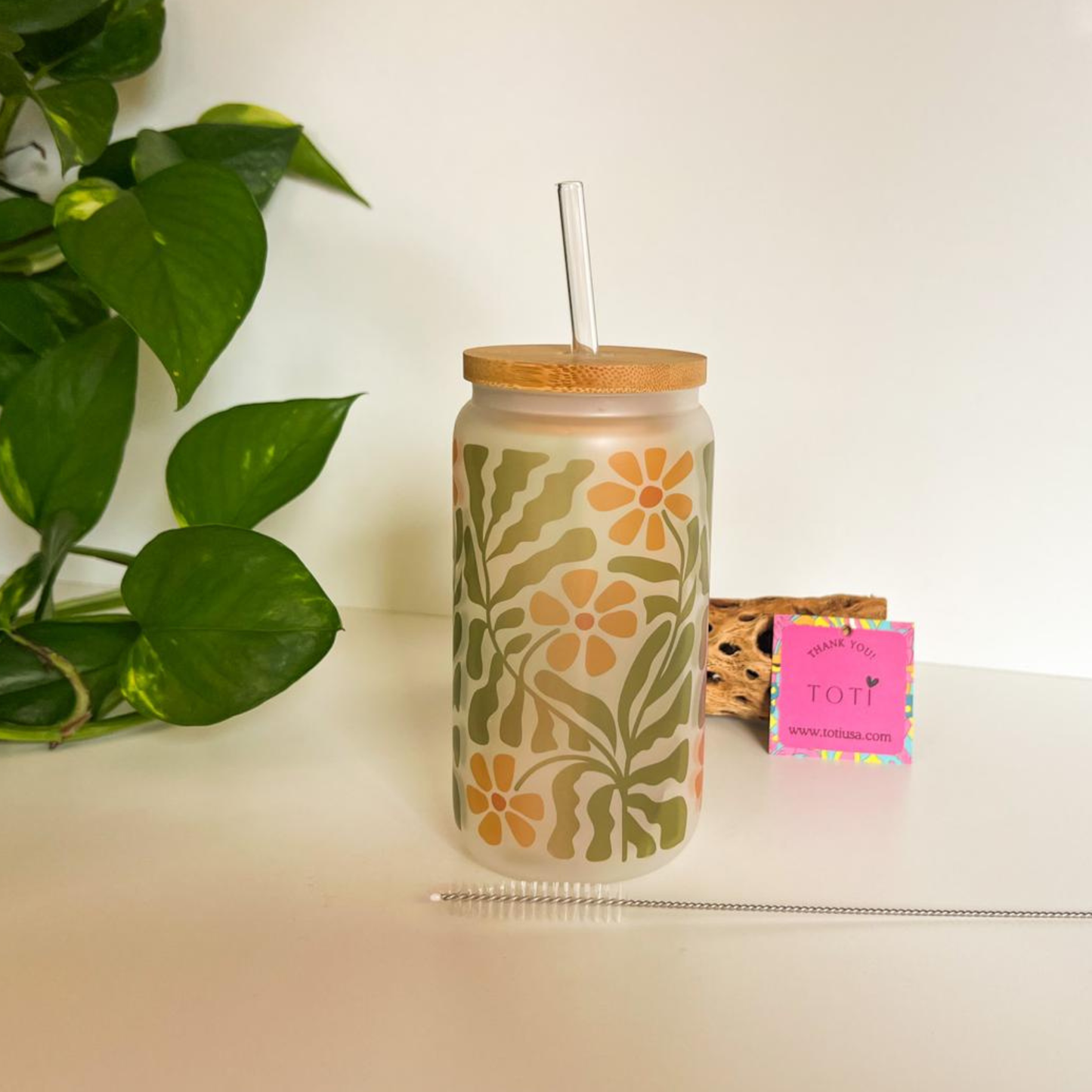Aesthetic Flowers -  16 oz  Glass iced coffee Cup
