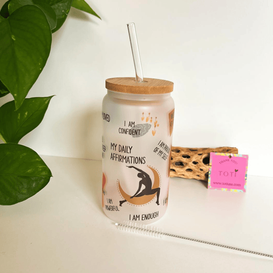 Affirmations - 16 oz  Glass iced coffee Cup