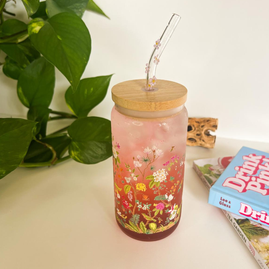 Garden Floral - 16 oz  Glass Iced Coffee Cup