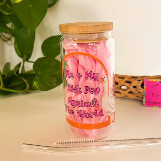 Diet Pop Against the World - 16 oz  Glass Iced Coffee Cup