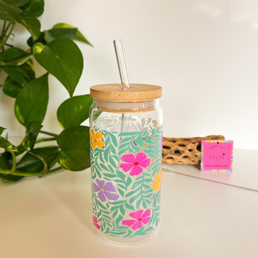 Wildflowers - 16 oz  Glass Iced Coffee Cup