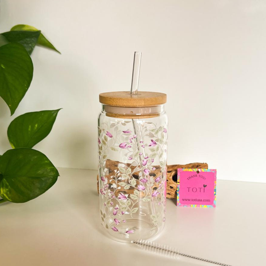 Clematis Lavender - 16 oz  Glass iced coffee Cup
