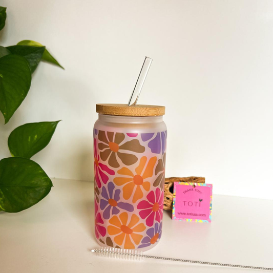 Vase Flowers - 16 oz  Glass iced coffee Cup