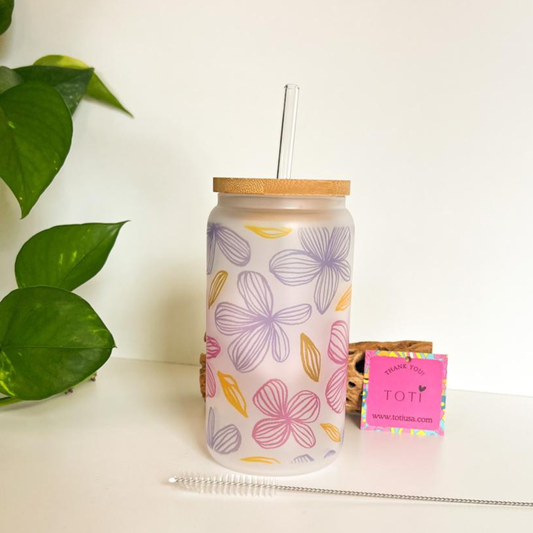 Hydrangea - 16 oz  Glass iced coffee Cup
